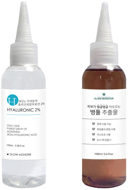 [비건뷰티] 글로우몬스터 병풀 추출물 원액 100ml + 3Kda 올리고 히알루론산 2% 원액 100ml, 1개