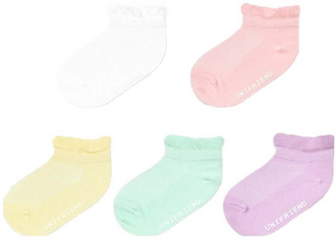 unifriend 兒童網眼荷葉邊提花踝襪5件組