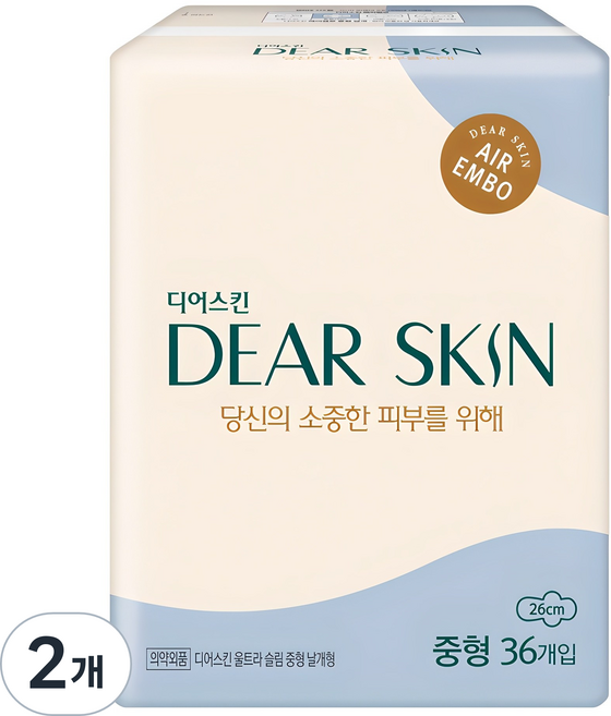디어스킨 에어엠보 생리대 날개형, 중형, 36개입, 2개