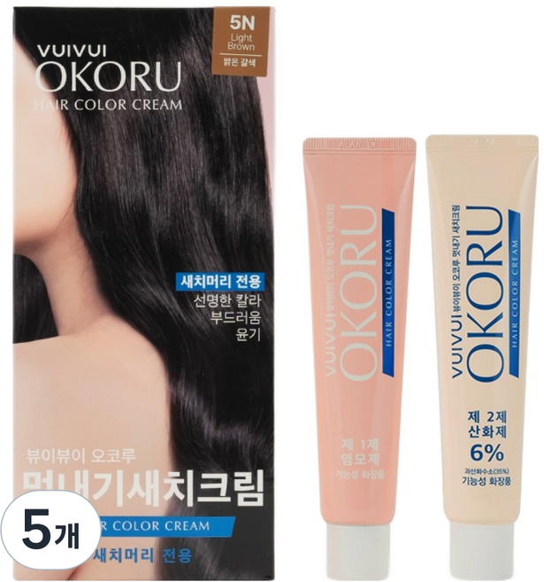 오코루 뷰이뷰이 멋내기 새치크림, 5개, 5N 밝은 갈색