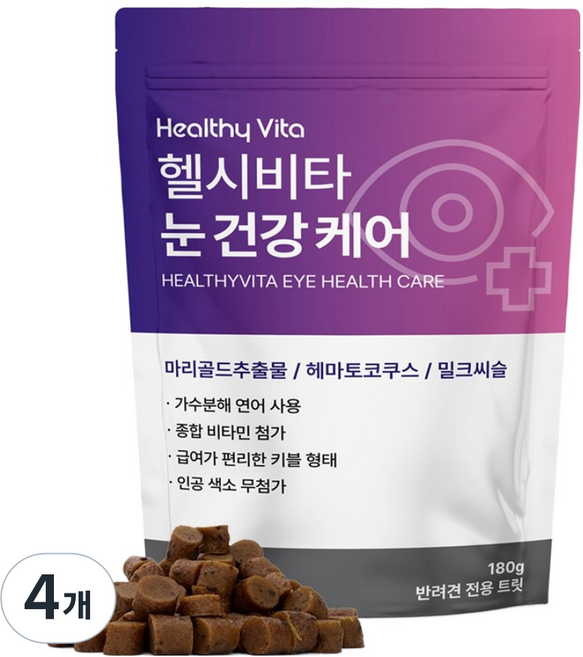 헬시비타 강아지 눈 건강 케어 영양제, 4개, 눈물/눈건강, 180정