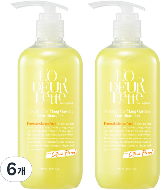 로더렛 인 잉글랜드 컬러 핏 더 일랑 가든 헤어샴푸 시트러스 플로러향, 500ml, 6개