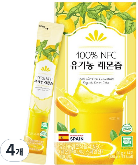프롬바이오 NFC 유기농 레몬즙 14p, 280g, 4개