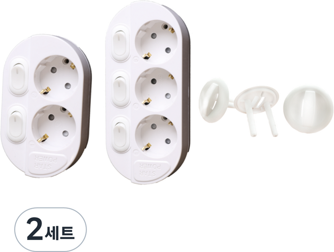 이어지다 개별 멀티탭 2구 OS-MT02 + 3구 OS-MT03 + 안전커버 3p 세트, 1.5m, 2세트
