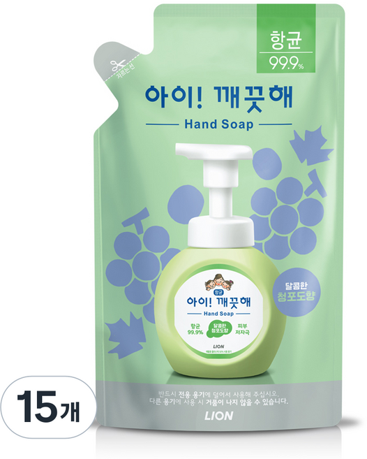 아이깨끗해 항균 폼 핸드솝 리필형 청포도, 200ml, 15개
