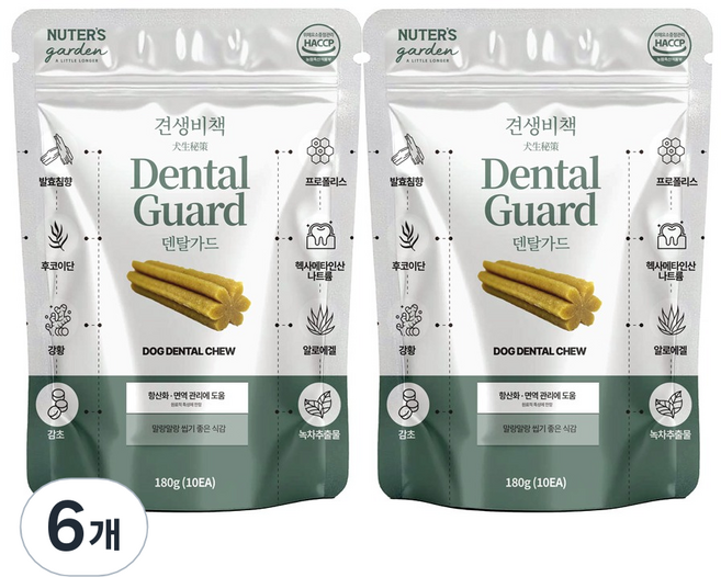 누터스가든 강아지 견생비책 덴탈가드 껌, 침향, 180g, 6개