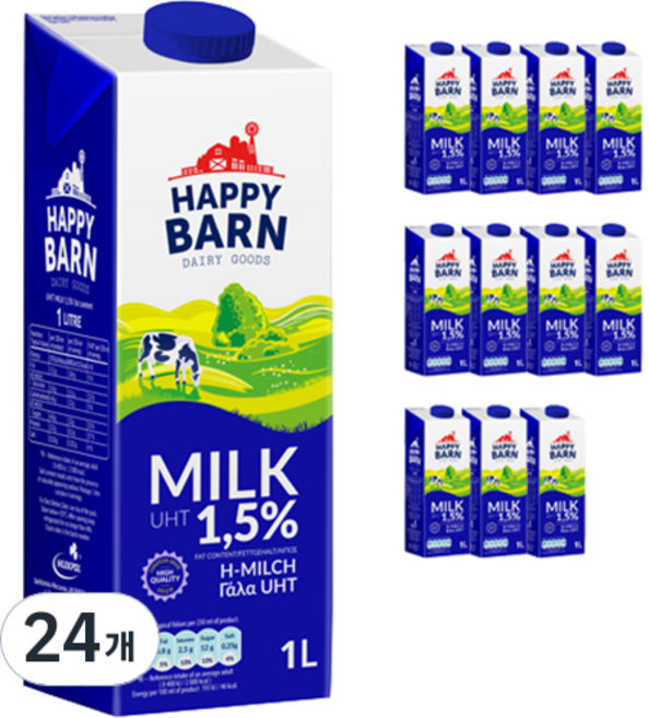 MLEKPOL 해피반 멸균우유 1.5%, 1L, 24개