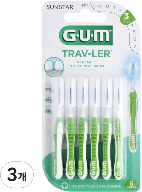 SUNSTAR 三詩達 G.U.M Traveler 牙間刷 1414, 6入, 3個