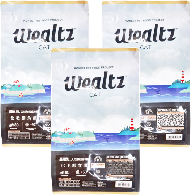 Wealtz 維爾滋 天然無穀寵物糧 化毛貓食譜 獨立小包裝 高肉類蛋白質 無穀低GI, 300g, 3袋, 雞肉