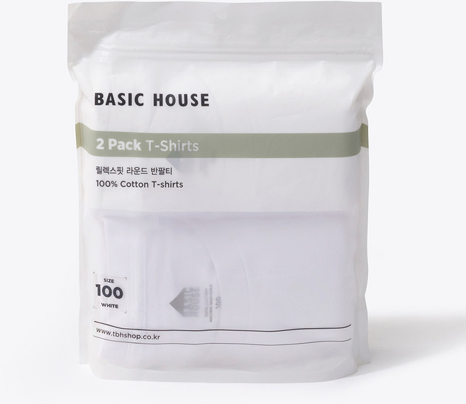 베이직하우스 통기성 릴렉스핏 무지 라운드 기본 면 반팔티셔츠 2종 세트 LATS0107