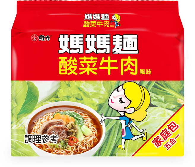 維力 媽媽麵 酸菜牛肉風味 75g, 5包