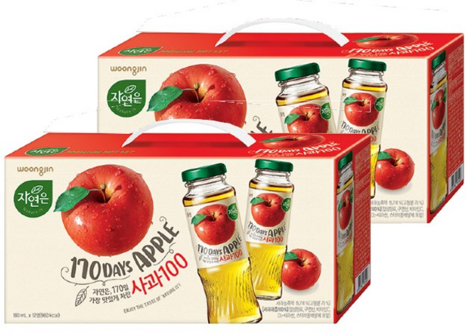 자연은 170일 사과 100, 180ml, 24개