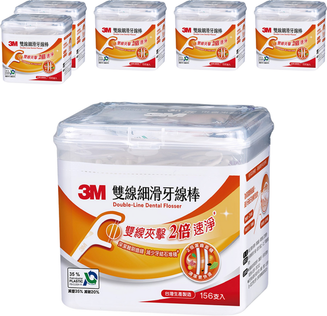 3M 雙線細滑牙線棒 ECO新版, 6盒, 156支, 9.2cm