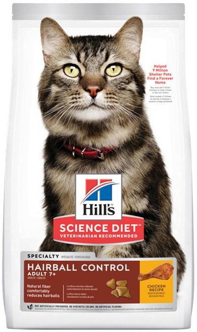 Hill's 希爾思 SCIENCE DIET 7歲以上成貓 毛球控制 特調食譜乾飼料, 雞肉, 3.17kg, 1袋