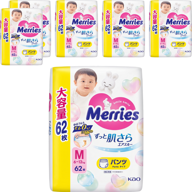 Merries 妙而舒 嬰幼兒褲型紙尿褲 6~12kg, 372片, M