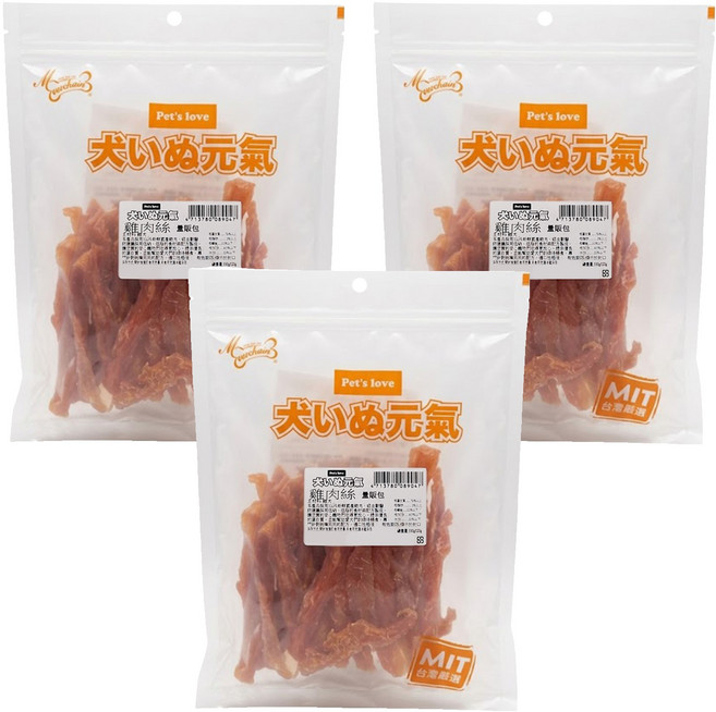 Pet's love 元氣犬 零食量販包, 雞肉絲, 380g, 3包