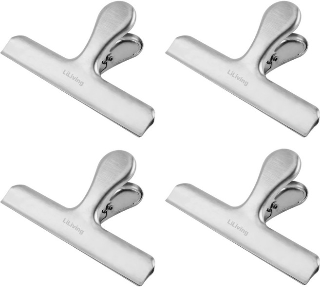 리리빙 주방 스텐 밀봉 집게 12cm, 실버, 4개