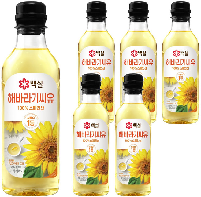백설 CJ 해바라기씨유, 500ml, 6개