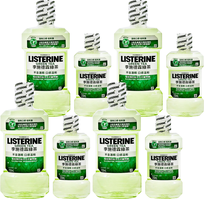 LISTERINE 李施德霖 天然綠茶防蛀護齦漱口水 750ml + 250ml, 1000ml, 4組