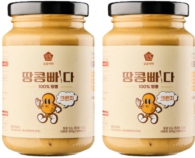 오감식탁 땅콩빠다 크런치 잼, 2개, 260g