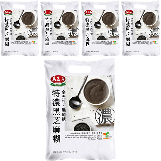 馬玉山 全天然無加糖特濃黑芝麻糊, 360g, 5袋
