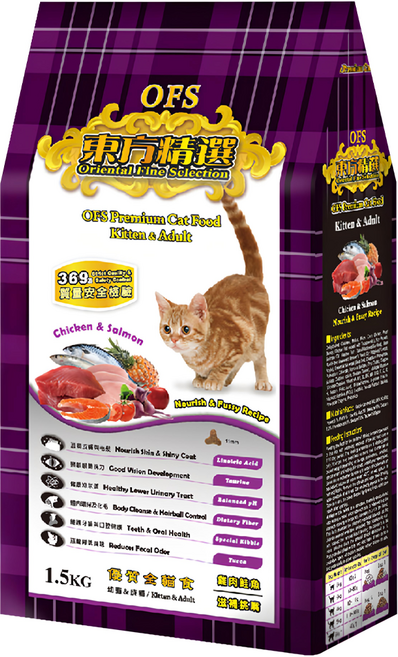 Oriental Fine Selection 東方精選 幼貓/成貓用貓糧, 1.5kg, 1袋, 雞肉+鮭魚