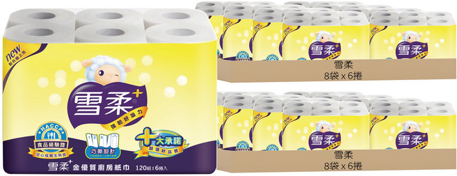 雪柔 金優質廚房紙巾 120張, 6捲, 16袋