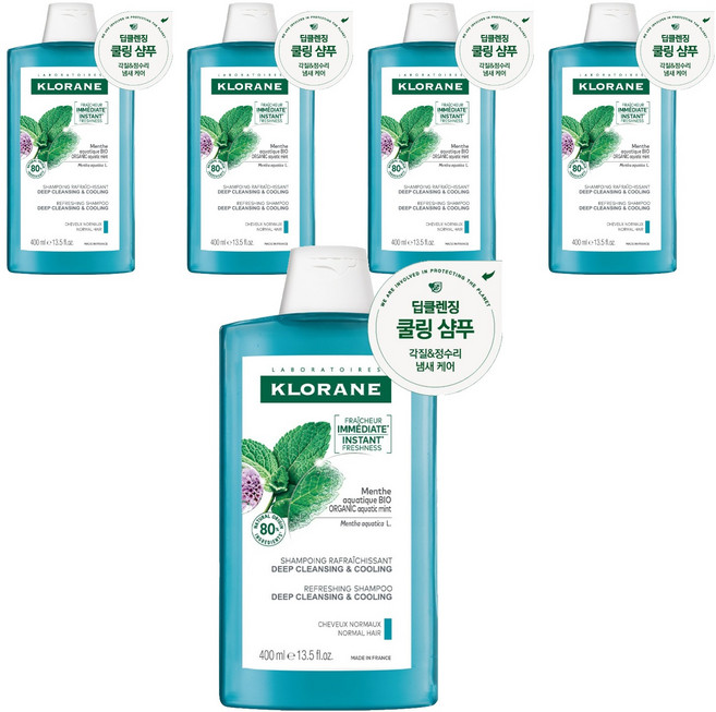 클로란 아쿠아민트 딥클렌징 앤 쿨링 샴푸, 400ml, 5개