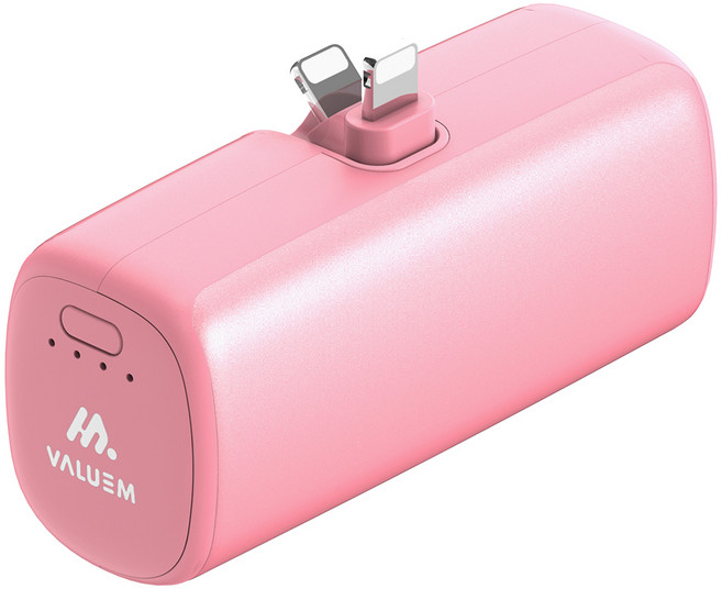 밸류엠 단자 접이식 도킹형 손난로 겸용 보조배터리 5000mAh 애플8핀, VM-B2DHWD018P(8핀), 핑크