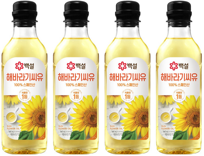 백설 CJ 해바라기씨유, 500ml, 4개