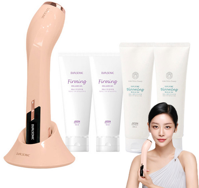 듀얼소닉 맥시멈 고주파 초음파 마사지기 + 블루밍 젤 2p + 콜라겐 젤 2p 세트, JOMT-AH-11A, Sweet Peach