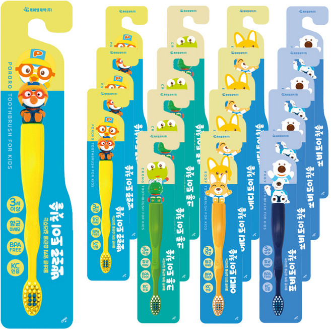 케이엠제약 뽀로로 토이 유아 칫솔 4종 세트, 뽀로로 + 크롱 + 에디 + 포비, 4세트, 4개입