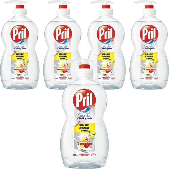 Pril 淨麗 小蘇打高效洗碗精 檸檬, 750ml, 5瓶