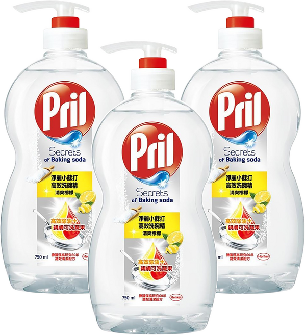 Pril 淨麗 小蘇打高效洗碗精 檸檬, 750ml, 3瓶