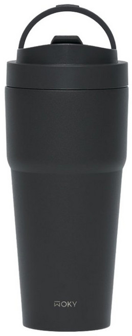 WOKY 沃廚 台灣公司貨 雙層陶瓷渾圓杯, 灰墨色, 750ml, 1個