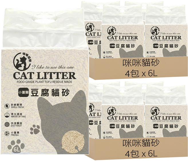 咪咪貓砂 CAT LITTER 植物豆腐貓砂, 小蒼蘭, 6L, 8包