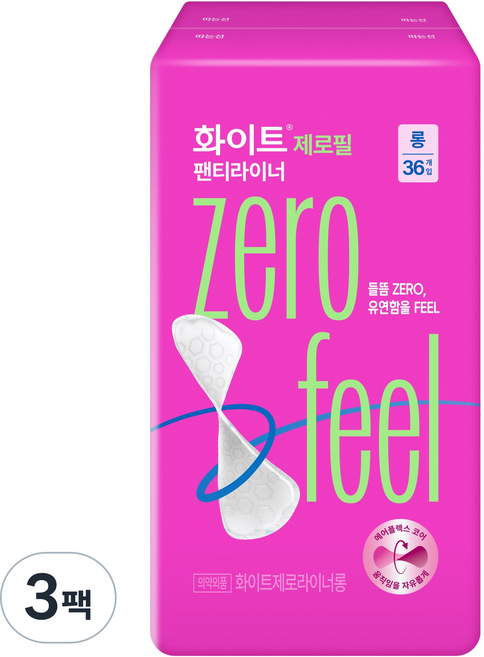 화이트 제로필 팬티라이너, 3개, 36개입, 롱