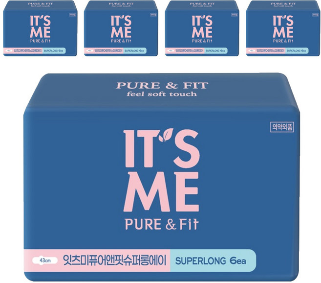 잇츠미 퓨어앤핏 생리대, 오버나이트 이상, 6개입, 5개