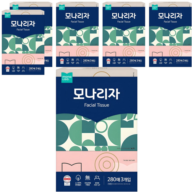 모나리자 천연펄프 미용티슈 2겹, 280매, 18개