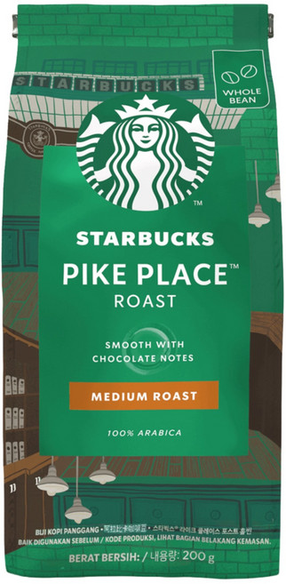 STARBUCKS 星巴克 派克市場烘焙咖啡豆, 咖啡豆(無研磨), 200g, 1包