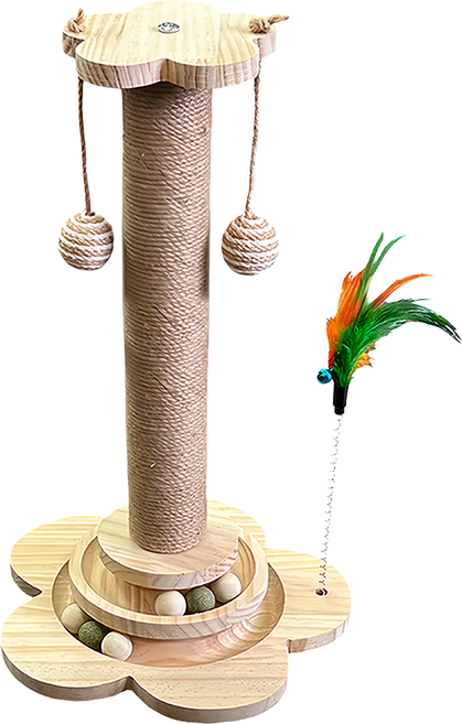 毛皇上 花型劍麻貓抓柱, 1組, 小花轉盤 木色