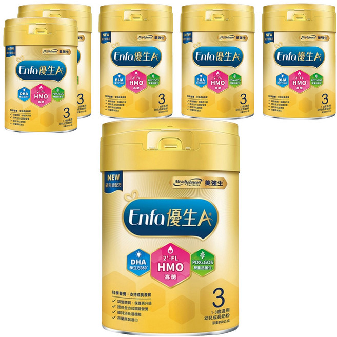 Mead Johnson 美強生 Enfa A+ 優生3號幼兒成長奶粉 HMO新配方 1~3歲, 850g, 6罐