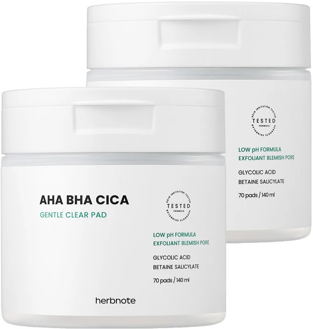 허브노트 아하 바하 시카 젠틀 클리어 패드 140ml, 2개, 70매입 - 쿠팡