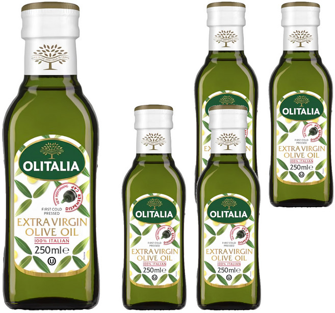 OLITALIA 奧利塔特級初榨橄欖油 第一道冷壓初榨 100%義大利橄欖 適合中低溫料理, 250ml, 5瓶