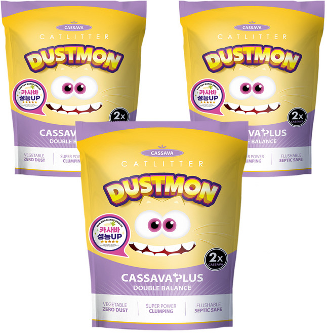 더스트몬 카사바 플러스 더블 밸런스 고양이 모래, 5L, 3개, 무향