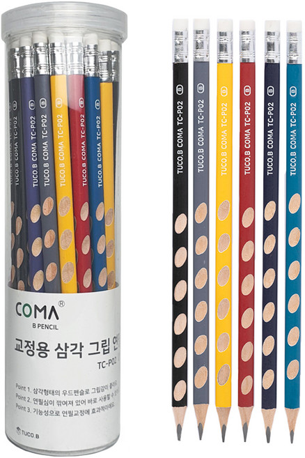 투코비 코마 삼각 그립 교정연필 B 세트 TC-P02, 혼합색상, 36개