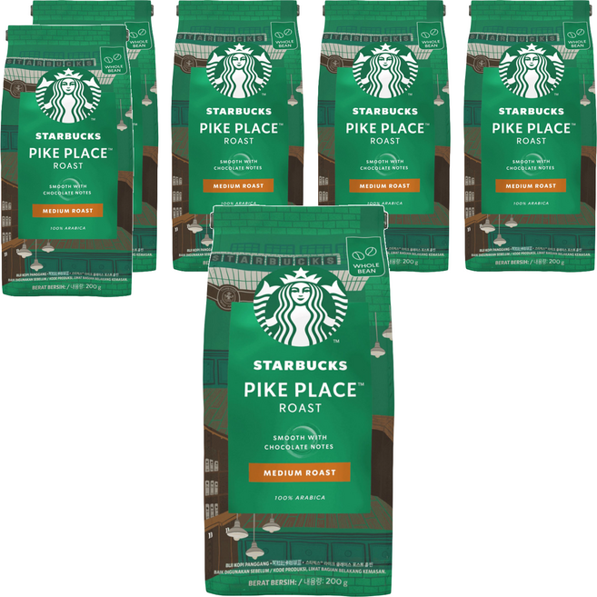 STARBUCKS 星巴克 派克市場烘焙咖啡豆, 咖啡豆(無研磨), 200g, 6包
