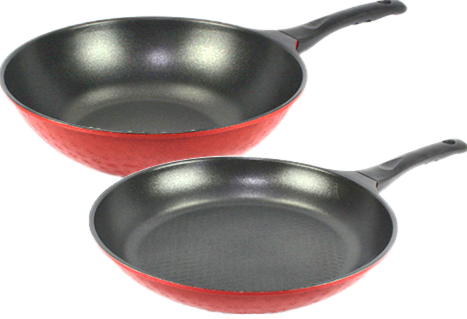 Kitchen-Art 鑽石不沾鍋 2件組, 紅色, 30cm底鍋 + 30cm炒鍋, 1組
