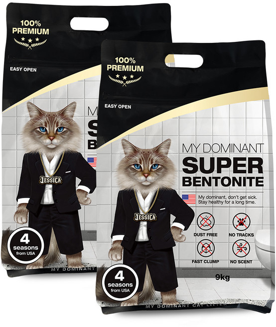 마이도미넌트 응고형 슈퍼 벤토나이트 고양이 모래, 9kg, 2개, 무향