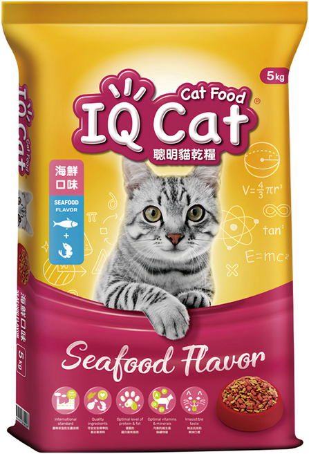 IQ Cat 聰明貓 成貓用 乾糧, 5kg, 1袋, 海鮮口味